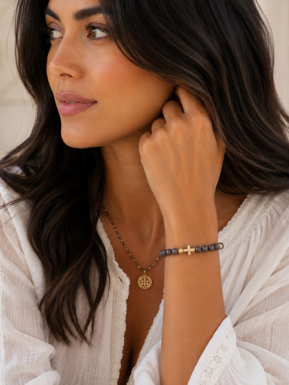 {Handmade} Gold and Brown Beaded Bracelet